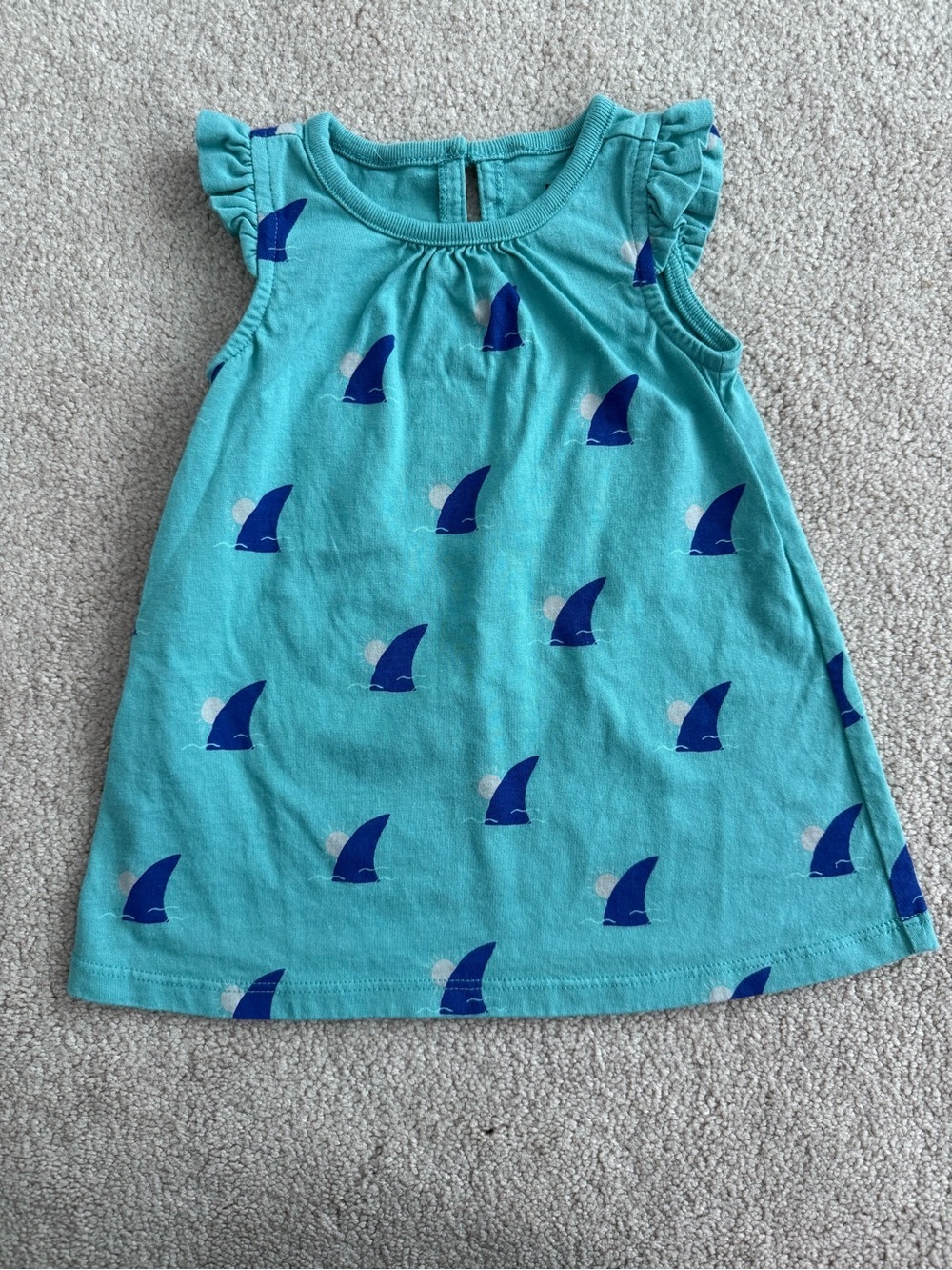 Tea collections Teal Print Ruffle Sleeve Dress- size 6-9 months